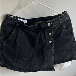 Zara Black Denim Skort with Button Detail